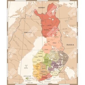 Magnetická mapa Finska, vintage, barevná (samolepící feretická fólie) 66 x 79 cm