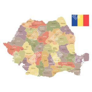 Magnetická mapa Rumunska, vintage, barevná (samolepící feretická fólie) 87 x 66 cm