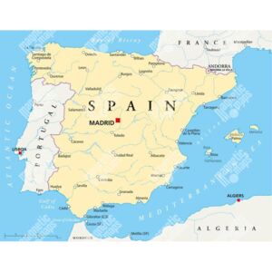 Magnetická mapa Španělska, politická, béžová (samolepící feretická fólie) 85 x 66 cm