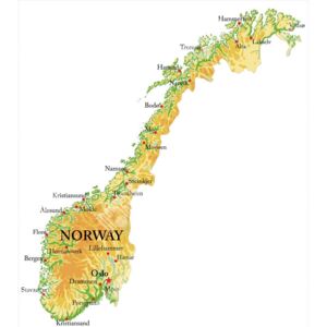 Magnetická mapa Norska, geografická, reliéfní (samolepící feretická fólie) 66 x 76 cm