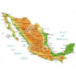 Magnetická mapa Mexika, geografická, reliéfní (samolepící feretická fólie) 92 x 66 cm