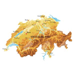 Magnetická mapa Švýcarska, geografická, reliéfní (samolepící feretická fólie) 96 x 66 cm