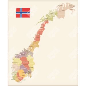 Magnetická mapa Norska, vektorová, detailní (samolepící feretická fólie) 66 x 81 cm