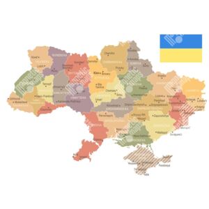 Magnetická mapa Ukrajiny, vintage, detailní (samolepící feretická fólie) 87 x 66 cm