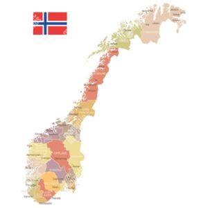 Magnetická mapa Norska, vintage, barevná (samolepící feretická fólie) 66 x 80 cm