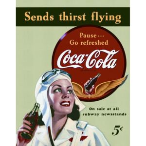 Plechová cedule: Coca-Cola (send thirst flying) - 40x30 cm