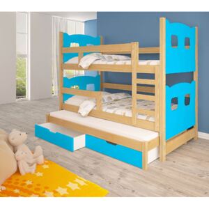 Patrová postel Oli A + 3x matrace - modrá