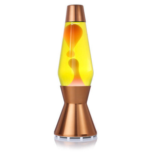 Mathmos Astro měděná, originální lávová lampa, měděná se žlutou tekutinou a oranžovou lávou, výška 43cm