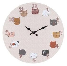 Dětské nástěnné hodiny Cats, 33 cm, béžová