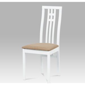 Artium Jídelní židle masiv buk barva bílá potah béžový - BC-2482 WT
