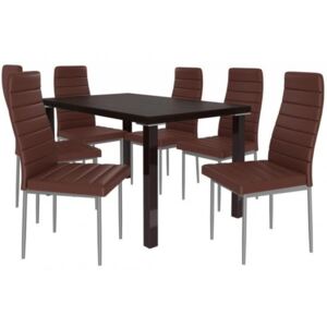 Kvalitní set MODERNO stůl a židle Wenge/Tmavě hnědá (1stůl, 6židlí)
