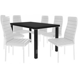 Kvalitní set MODERNO stůl a židle Černá/Bílá(1stůl, 6židlí)