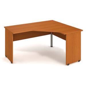 Rohový kancelářský psací stůl UNI, dřevěné nohy, 1600 x 1200 mm, levý, třešeň