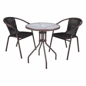 Bistro stolek se skleněnou deskou a 2 židle z polyratanu Garth - OEM D02345