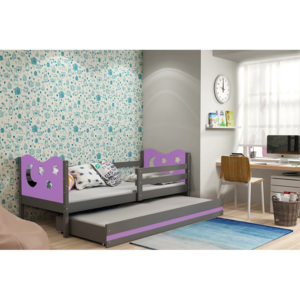 Dětská postel KAMIL 2 + matrace + rošt ZDARMA, 80x190, grafit, fialová