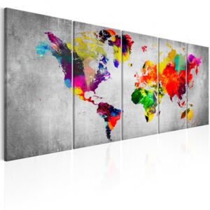Obraz Mapa světa barevná Grey + háčky a hřebíčky ZDARMA Velikost (šířka x výška): 150x60 cm