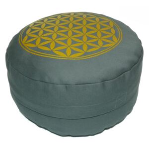 S radostí - vlastní výroba Meditační sedák se zlatým Květem života - šedý Velikost: ∅30 x v12 cm