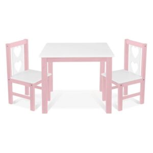 Baby Nellys BABY NELLYS Dětský nábytek - 3 ks, stůl s židličkami - růžová , bílá, B/01