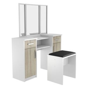 Sestava taburet + toaletní stolek se 3 zrcadly - kombinace barev Alaska bílá