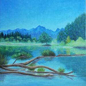 Ručně malovaný obraz Anna Fiľová - Modré jezero Aiyanna Dreams Art