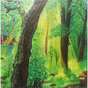 Ručně malovaný obraz Anna Fiľová - Sluneční svit v lese Aiyanna Dreams Art