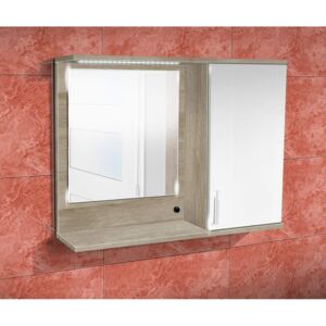 Nabytekmorava Koupelnová skříňka se zrcadlem K10 pravá barva skříňky: dub stříbrný, barva dvířek: bílý lesk