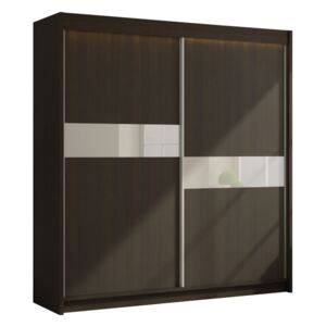 Skříň s posuvnými dveřmi LIVIA + Tichý dojezd, 200x216x61, wenge/bílé sklo