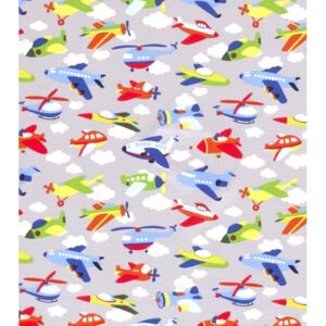 Úplet bavlněný - Letadlová party na šedé (Tricot compact dětský motiv)