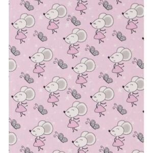 Úplet bavlněný - Myšky baleríny na růžové (Tricot compact dětský motiv)