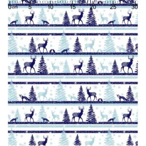 Bavlna tisk - Vánoční jelínek modrý na bílé (Metráž 100% bavlna šíře 160 cm)