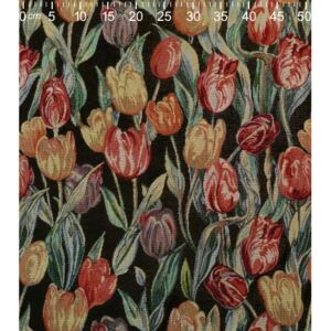Gobelín tulipány na černé (Dekorační látka )