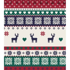 Bavlna tisk - Vánoční bordura jelen se srdcem zeleno modrá (Metráž 100% bavlna velikost vzoru 60 x 160 cm)