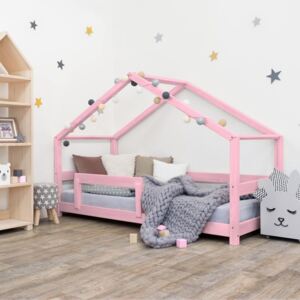 Benlemi Dětská postel domeček Lucky 120x180 cm s bočnicí Barva: Růžová