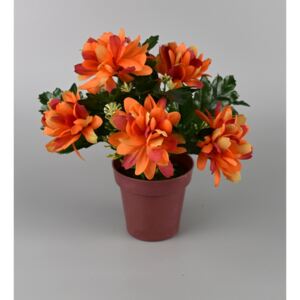 Umělá květina Chrysantéma v květináči 16 x 14 cm, oranžová