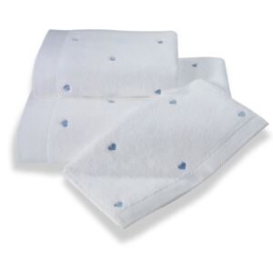 Dárkové balení ručníků a osušek MICRO LOVE Bílá / modré srdíčka, 500 gr / m², Česaná prémiová bavlna 100% MICRO