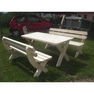 Dřevěný zahradní nábytek z masivu Rainbach - přírodní (Dřevěný zahradní nábytek sestava 50 mm; 1 x stůl; 2 x lavice - přírodní)