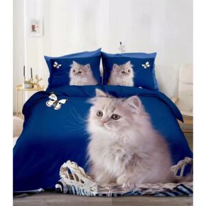 Bavlissimo 7-dílné povlečení kotě a motýl 3 D modrá 140x200 na dvě postele