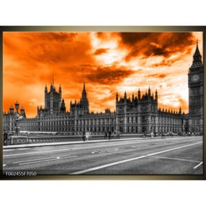 Obraz Westminsterského opatství s oranžovou oblohou (F002455F7050)