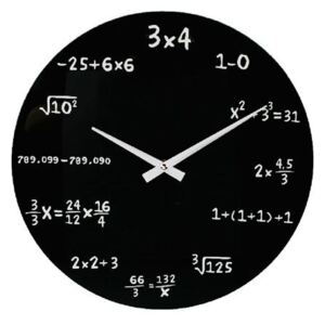 Matematické skleněné hodiny, černé, 35cm