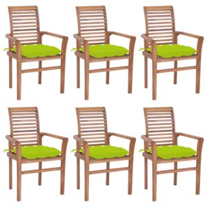 Jídelní židle 6 ks jasně zelené podušky masivní teakové dřevo