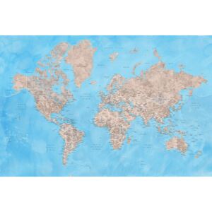 Ilustrace Detailed watercolor world map in brown and blue, Bree, Blursbyai