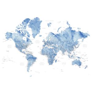 Ilustrace Watercolor world map with cities in muted blue, Vance, Blursbyai