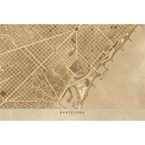 Ilustrace Map of Barcelona downtown in sepia vintage style, Blursbyai