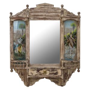 Sanu Babu Staré zrcadlo v rámu z teakového dřeva, Krišna a Lakšmí, 80x16x96cm