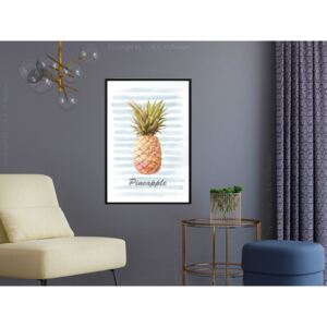 Plakát v rámu - Ananas na proužkovaném pozadí - Pineapple on Striped Background 20x30 Černý rám