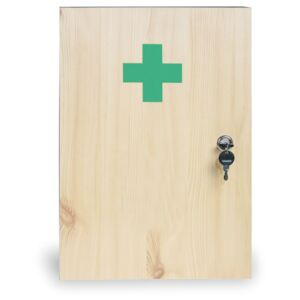 Dřevěná nástěnná lékárnička, 43x30x14 cm, smrk, bez náplně