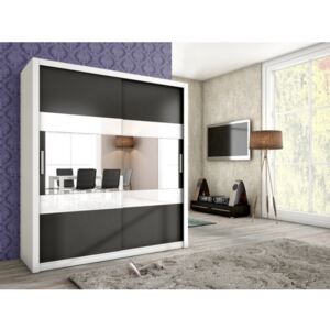 Šatní skříň s posuvnými dveřmi ALDOS 180 se zrcadlem bílý/grafit mat + bílé sklo
