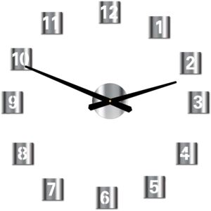 Nástenné hodiny nalepovacie plech silver ŠTRVORCE 3D