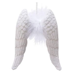 Ozdoba křídla andělská plast/peří s glitry bílá 15,5cm