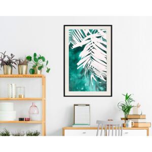 Plakát v rámu - Bílá palma na zelenomodrém pozadí - White Palm on Teal Background 20x30 Černý rám s passe-partout